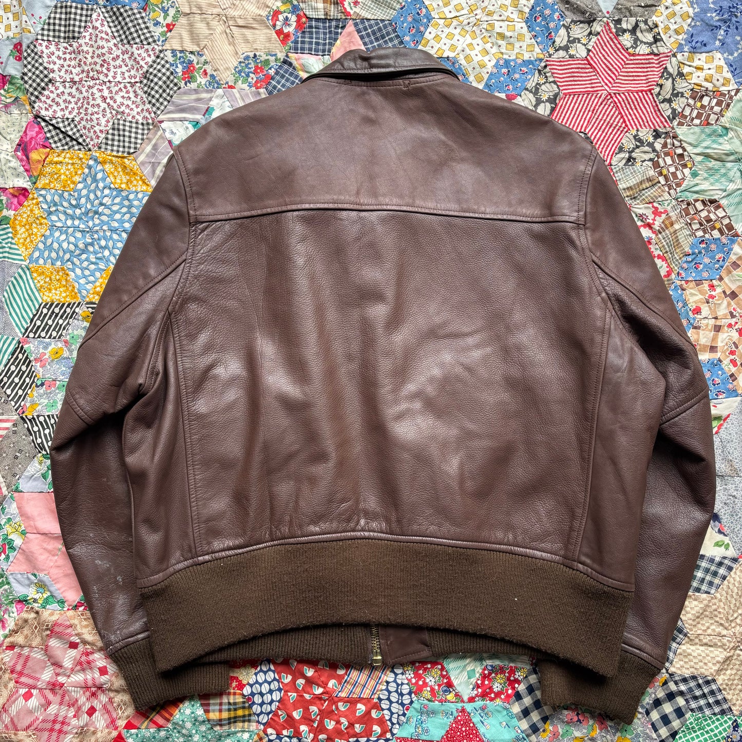 Vintage 1980s Leather Bomber Jacket. Large
