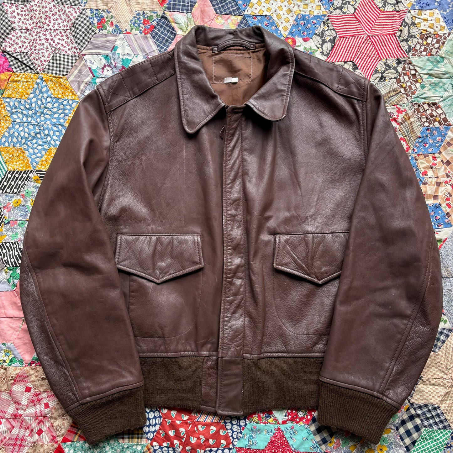 Vintage 1980s Leather Bomber Jacket. Large