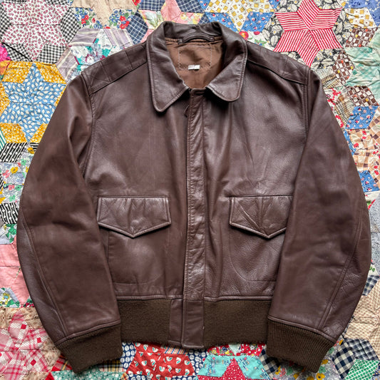 Vintage 1980s Leather Bomber Jacket. Large