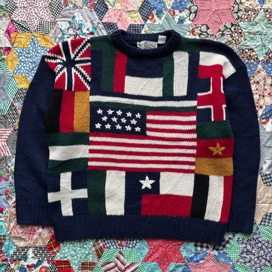 Vintage American Eagle World Flags Wool Sweater. X-Large