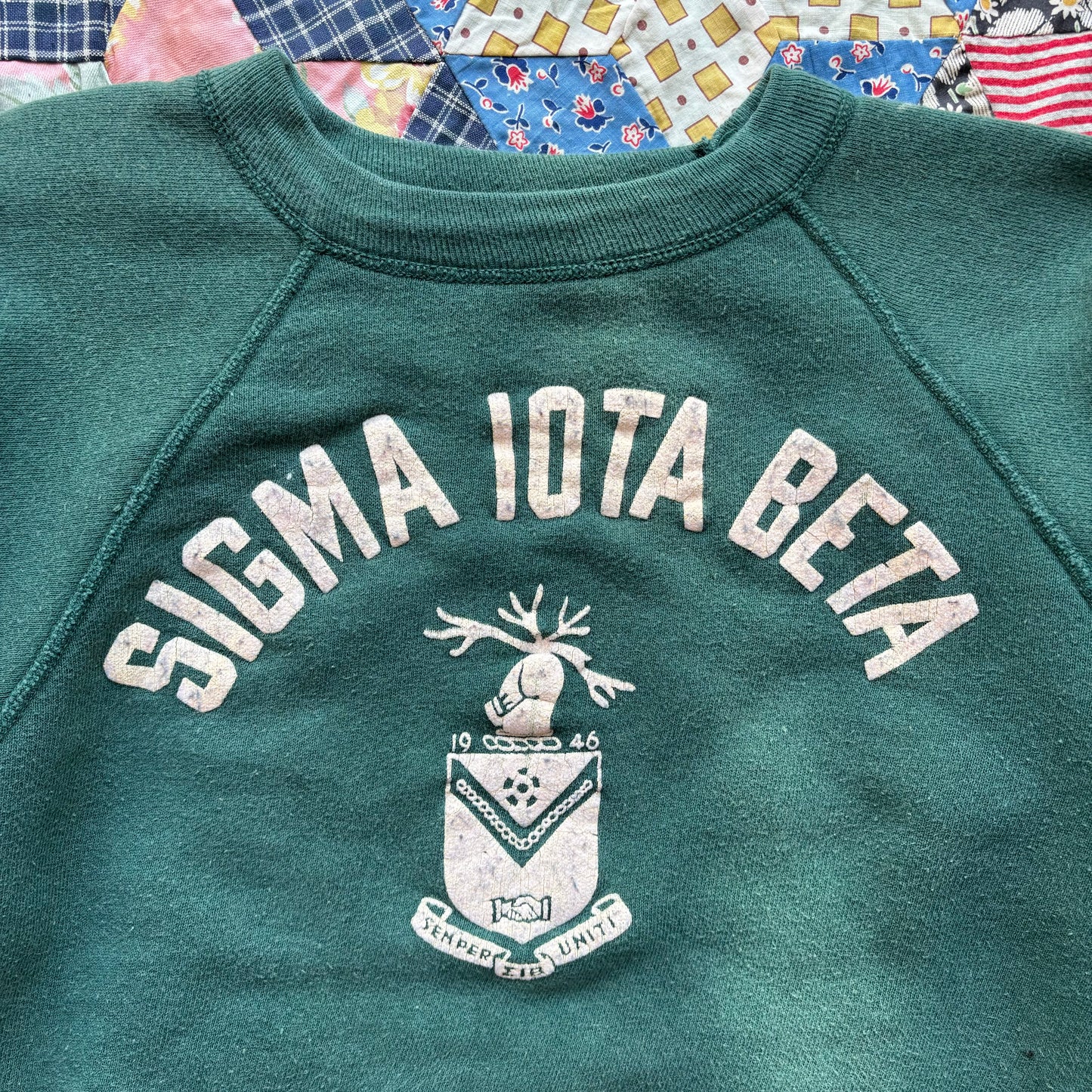 Vintage 1950s Flock Print Frat Sweater. X-Small