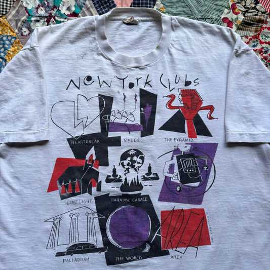 Vintage 1980s New York Clubs Art Tee. X-Large
