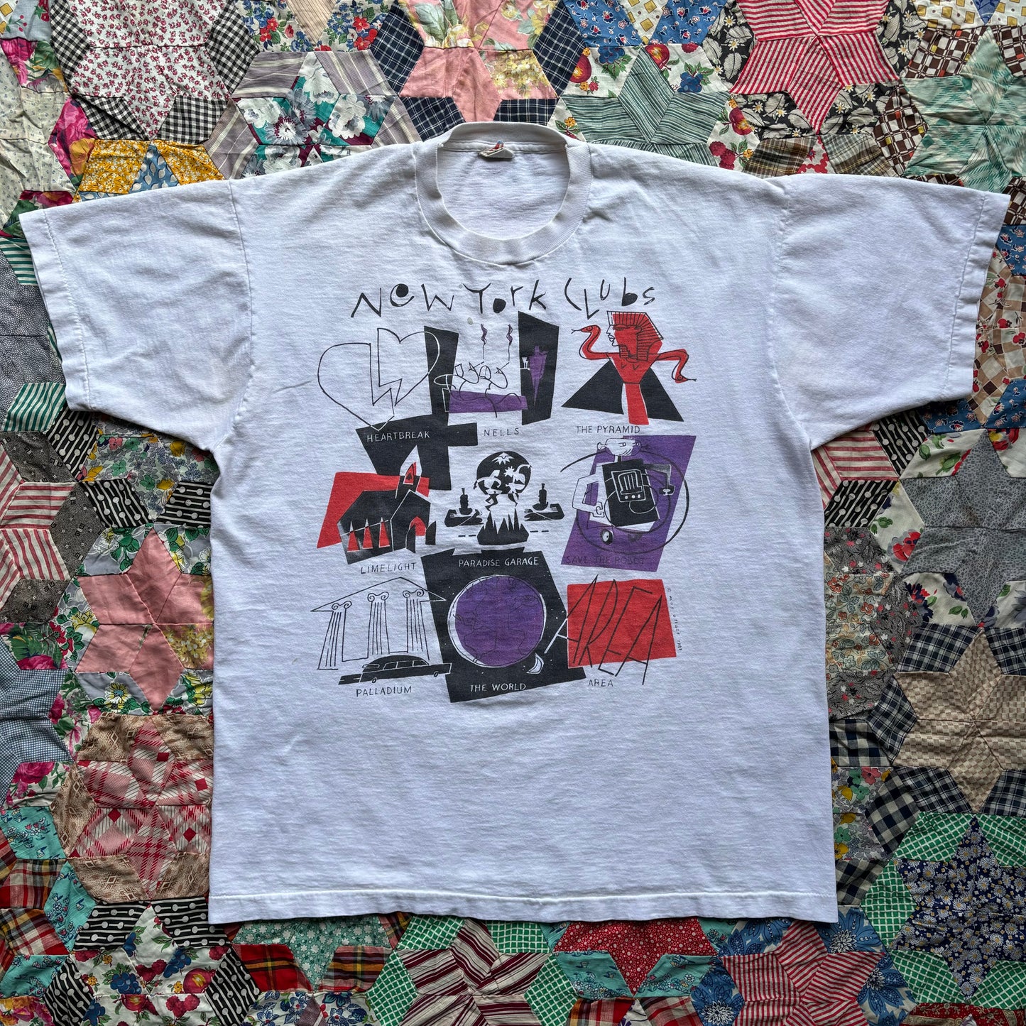 Vintage 1980s New York Clubs Art Tee. X-Large