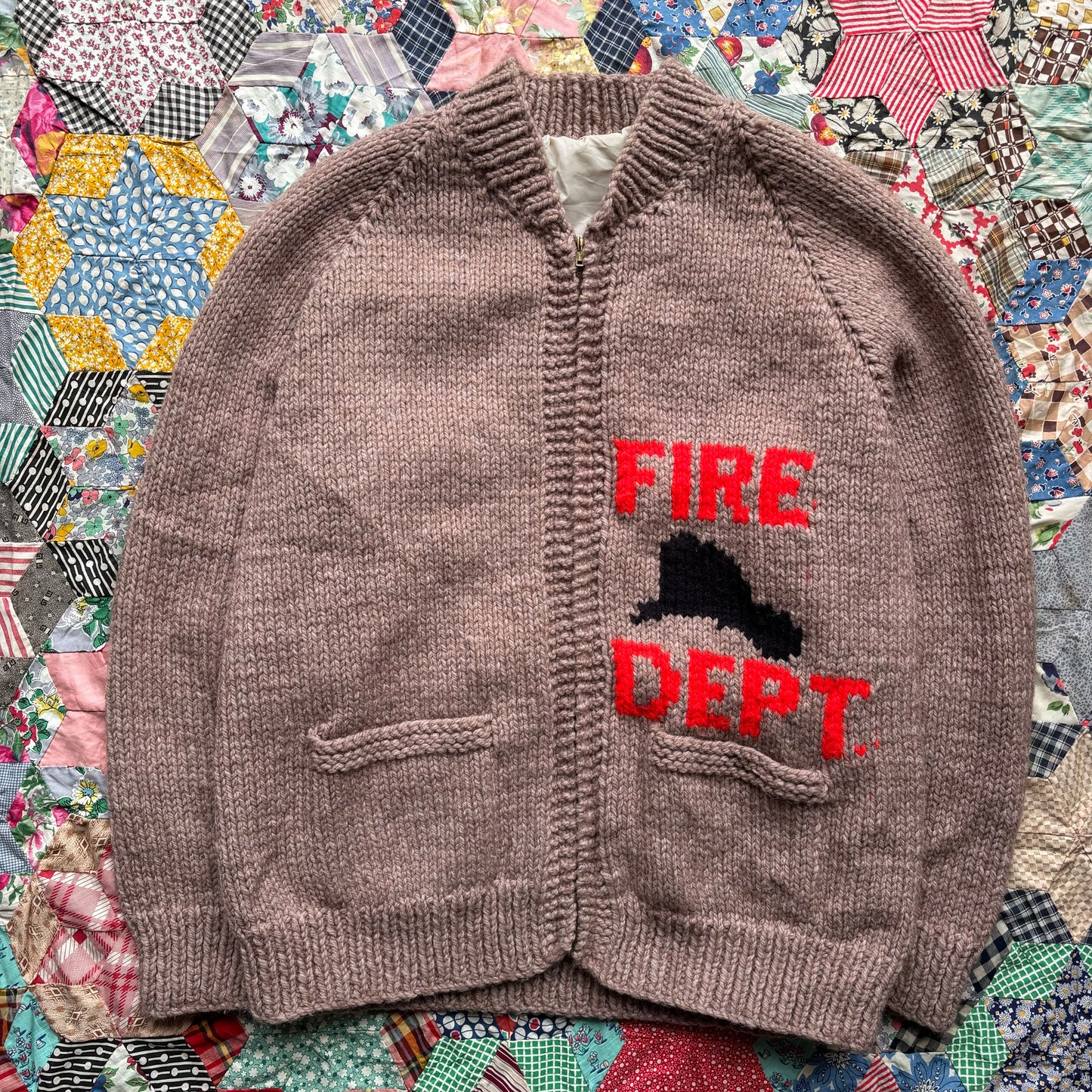 Vintage 1950s Fire Department Cowichan Wool Jacket. X-Large