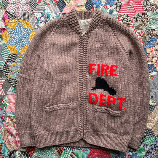 Vintage 1950s Fire Department Cowichan Wool Jacket. X-Large